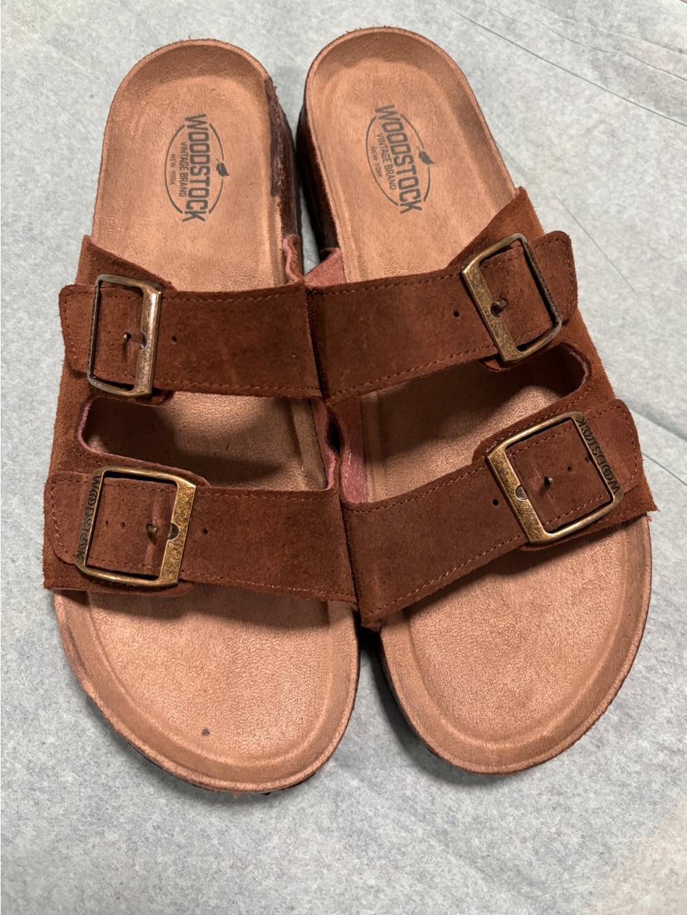 Woodstock Bert Leather Slip On Corkbed Slide Sandals 2 Buckle Straps Mens 10